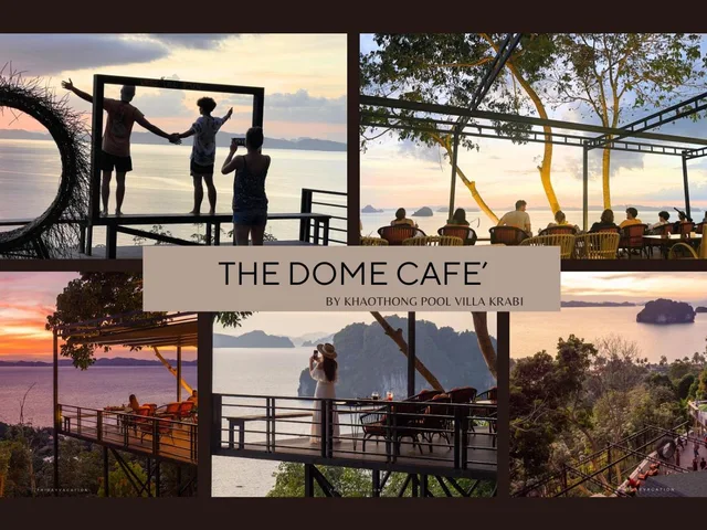 The Dome Café’s venue photo collage, with its terrace and island views