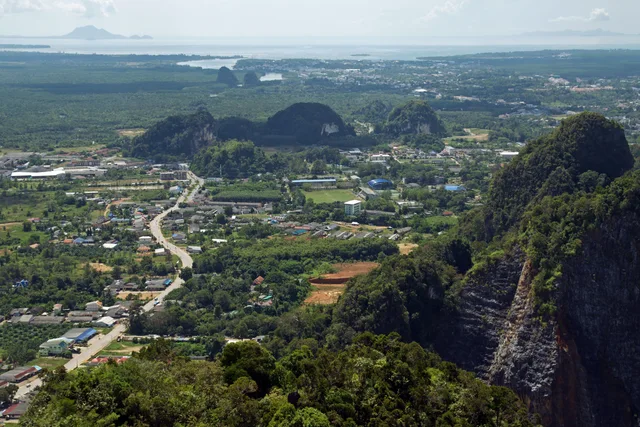 View over the limestone landscape from Tiger Cave Temple